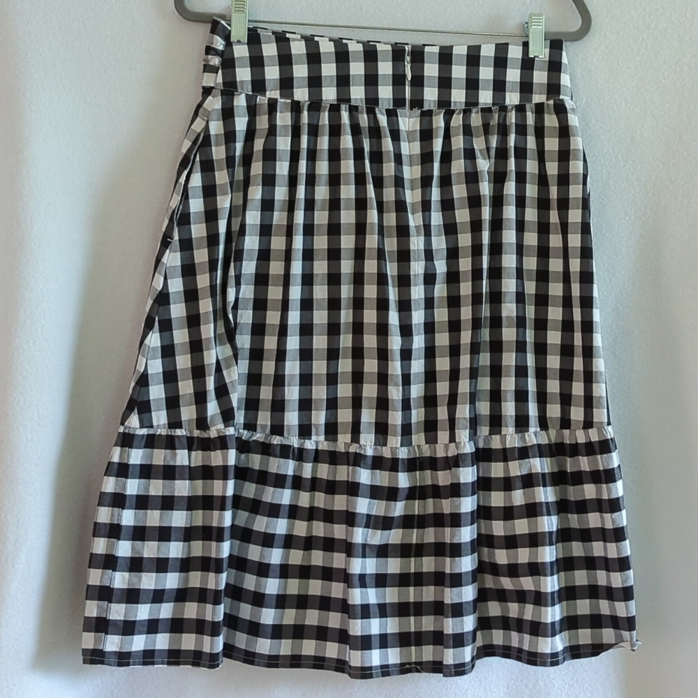 J. Crew Black & White Check 100% Cotton Skirt w Tie Unlined Slash Pockets Size 6 - Picture 2 of 7